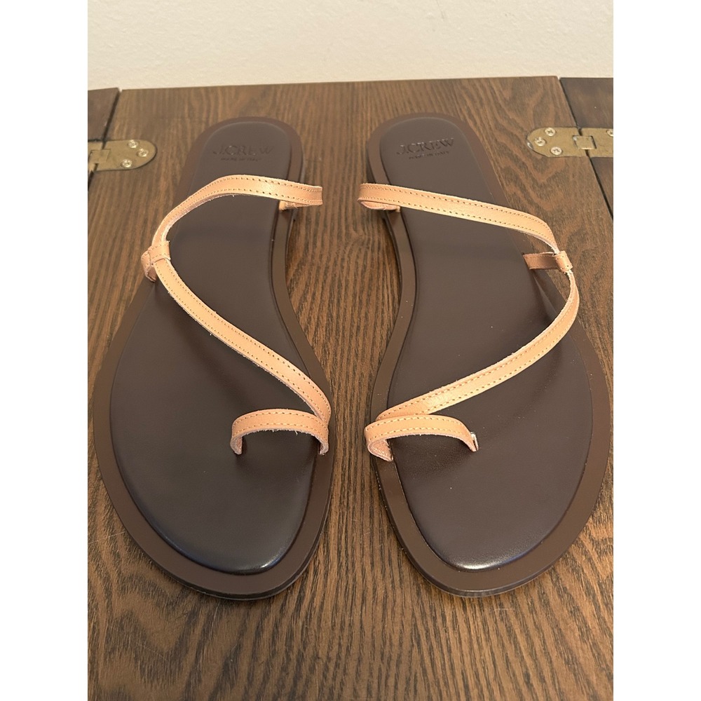 J Crew Carsten Made In Italy Toe Ring Sandals Size 12 Brown /Beige Leather